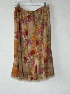 Floral Chiffon Midi Skirt Sz 8 Pink Orange Whimsy Fairy Cottagecore Festival - Picture 1 of 6