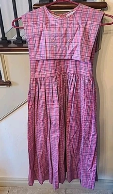 Vintage 90s Strasburg Dress Girls Sz10 Embroidered Flower Plaid Lined Bib Collar - Image 1 of 4