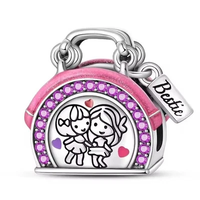 Bestie Rosa Bolso de Mano Dije Ajuste Pandor Pulsera Collar Plata de Ley 925 Foto 1 de 4