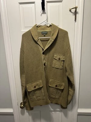 Orvis Hawker Twill Cardigan Sweater Men Large  Cotton Field See Photos Stain - Image 1 of 4