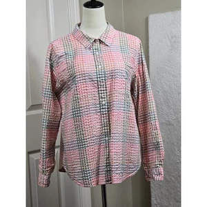 L.L. Bean Damen XL kariertes Button-Down Hemd Langarm Baumwolle Oberteil rosa grün - Bild 1 von 9