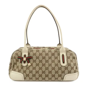 GUCCI Princy Sherry GG Canvas Leather Boston Bag Brown Ivory 161720 Used F/S - Picture 1 of 24