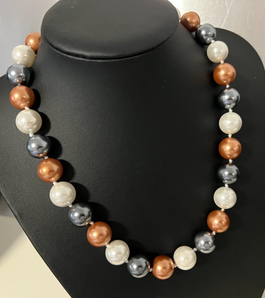 Muschelkernperlen Collier Kette Schoko südsee Tahiti farben L 50 cm Perlen 14 mm - Bild 1 von 3