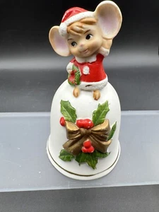 Vintage Brinn’s Porzellan Weihnachtsmaus Glocke mit Kranz - Bild 1 von 5