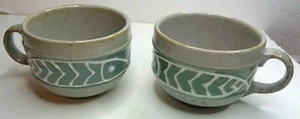 Pair Of Studio Pottery Raised Fish Speckled coffee cups- Signed - Picture 1 of 10