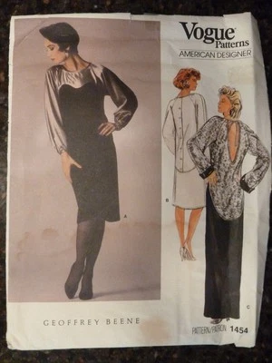 Vogue 1454 Misses Dress by Designer Geoffrey Beene 1980's Pattern size 8 Uncut - Image 1 of 3