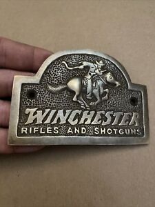 Winchester Plaque Sign Patina Rifles Ammo Gun Collector Brass Patina METAL Gift