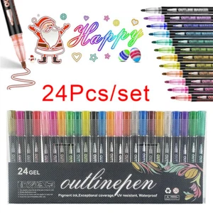 Glitter Pens Outline Marker Pens 24 Colouring Pens for Scrapbook Art Supplies - Picture 1 of 8