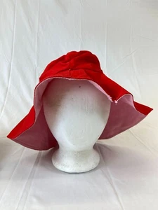 Kids Large Brim Sun Shade Hat Red & Pink Lined Fits All Outdoor Beach Pool Wear - Picture 1 of 9