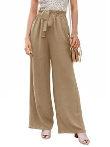 Women High Waisted Casual Pants Loose Flowy Wide Leg Pants with Pockets - Picture 1 of 14