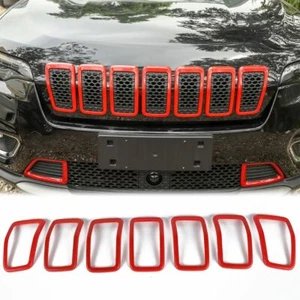 7X Insertos de rejilla delantera Decoración de parrilla Anillo Cubierta Borde para Jeep Cherokee 2019+ Rojo - Imagen 1 de 7