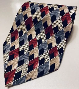 Mens Vintage Oscar De La Renta Neck Tie Couture 100% Silk Navy Red Gold - Picture 1 of 3