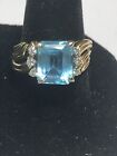 Beautiful 18K Yellow and White Gold Blue Topaz and Diamond Ring Size 5.75