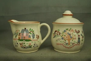 vintage Jamestown China Country Home creamer sugar bowl set Japan sheep cow bird - Picture 1 of 3