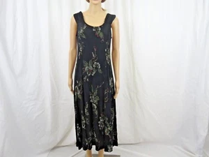 Diamonds Women Maxi Dress Size Large Floral Black Sleeveless Made In USA - Bild 1 von 8