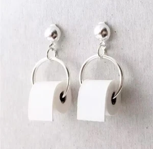 Rollo de Pendientes de Papel Higiénico Blanco, Plata, Divertidos Pendientes Mordaza, Nuevos con Etiquetas - Imagen 1 de 5