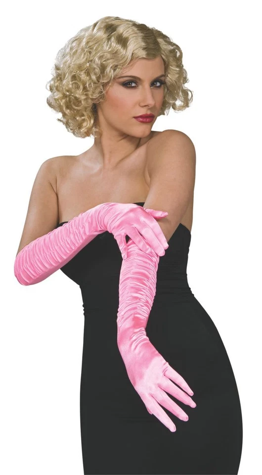 Guantes de satén rosa acanalado hasta el codo, talla única, estrella, estrella de cine, Playboy Foto 1 de 1
