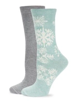 HUE Sea Frost Snowflake & Light Charcoal Heather Acrylic Boot Socks  O/S  2 Pair - Image 1 of 4