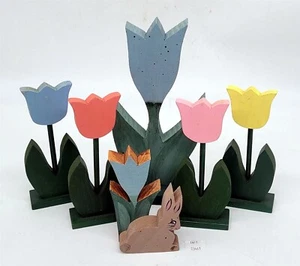 ThriftCHI ~ Decoraciones de Pascua de Madera - Flores con Colores Pastel + Conejito - Imagen 1 de 6