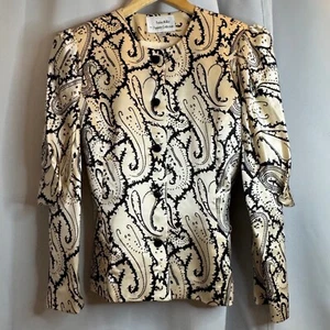 VTG 80s Nolan Miller Dynasty Collection Silk Paisley Blouse Button Front Size 12 - Picture 1 of 13