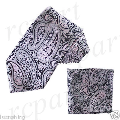 Nuevo conjunto de corbata y pañuelo de microfibra para hombre marca Q cachemira lila negro Foto 1 de 3