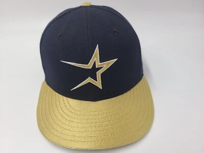 Vtg Houston Astros New Era 59Fifty Pro Model Fitted 7 1/8 Hat Cap Blue Gold Star - Image 1 of 4