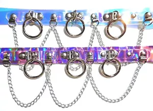 HOLOGRAPHISCHER KRAGEN Kette Vinyl PVC Cyber Goth Punk Rave Fetisch Hologramm Prisma 1J - Bild 1 von 10