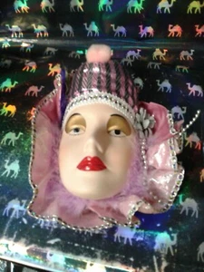FRAGILE PORCELAIN DOLL HEAD WALL HANGING PINK - Picture 1 of 3