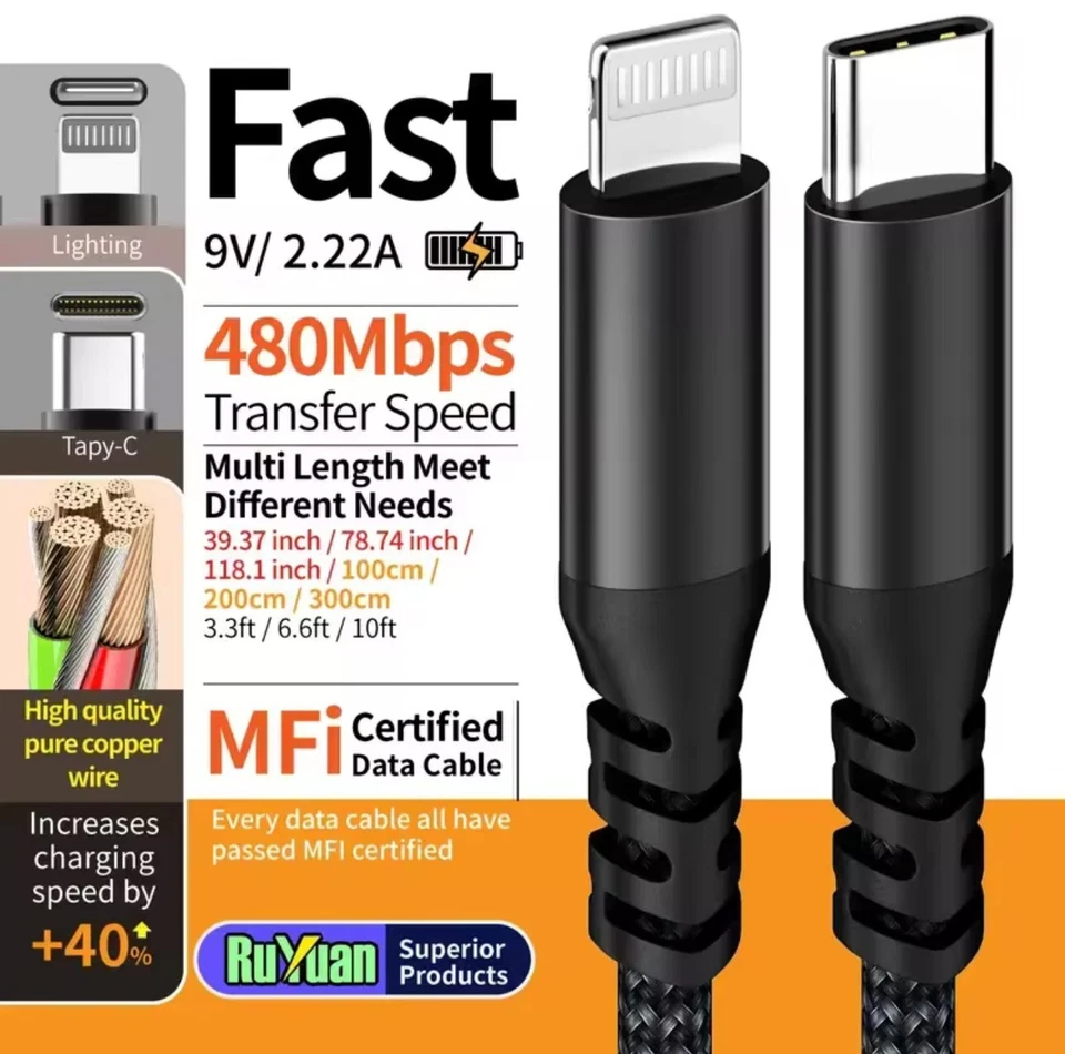 Genuine Apple iPhone USB to Lightning Cable Charger For iPhone 12 13 14 15 - Image 1 of 1