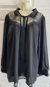 NWT Torrid Black Lace Velvet Button Up Shirt Witchy Whimsygoth Sz 3 3X 22-24 - Picture 1 of 6