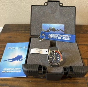 New! Deep Blue 41mm Pro Sea Diver 200 Citizen Quartz Silicone Strap Blue Red - Picture 1 of 8