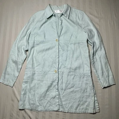 Top túnica de lino Max Studio para mujer talla mediana azul claro camisa chaqueta Foto 1 de 4