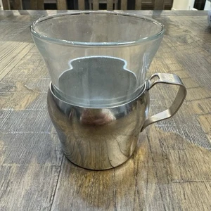 Duralex tea glasses with stainless steel cup holders, Made In France And Belgium - Picture 1 of 8