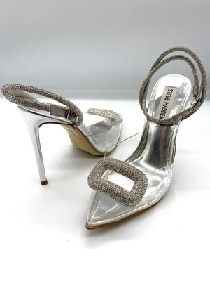 Bombas sociais STEVE MADDEN Vienna vinil transparente strass stiletto - Imagem 1 de 4