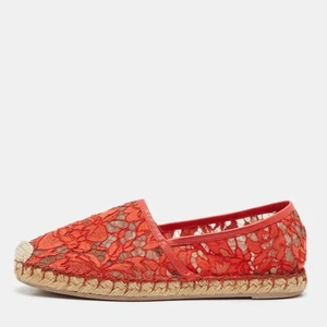 Valentino Red Lace and Leather Espadrille Flats Size 37 - Picture 1 of 9