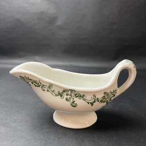 Iroquois China Restaurant Ware Gravy Boat Sauce Server Green Baroque Flourishes - Picture 1 of 11