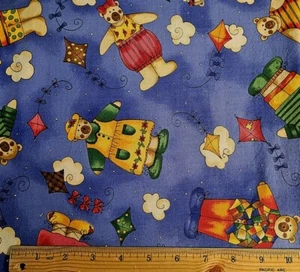 SOUTH SEAS - KP KIDS Fabric - Bears & Kites on Blue - 31" REMNANT - Picture 1 of 2