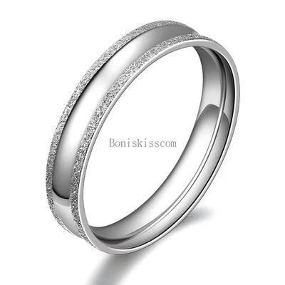 4MM Stainless Steel Frosted Edge Women Ladies Ring Wedding Band Engagement Gift - Image 1 of 4