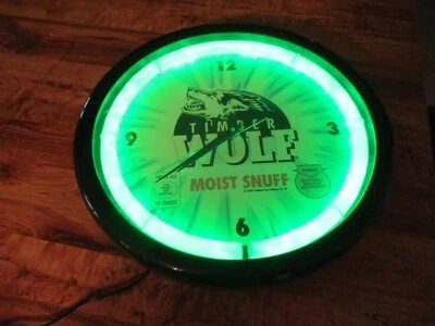 TIMBER WOLF MOIST SNUFF ADVERTISING CHEWING TOBACCO ELECTRIC CLOCK - Image 1 of 4