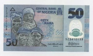 Nigeria 50 Naira 2016 Pick 40.f UNC Stempelglanz Banknotenpolymer - Bild 1 von 2