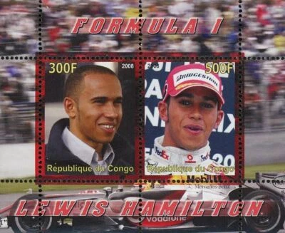 Formula 1 Stamp F1 Racer Lewis Hamilton Transportation Souvenir Sheet of 2 MNH - Image 1 of 4