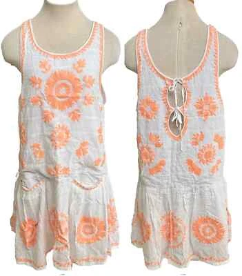 NUEVO ROMANTICS Free People TALLA L VESTIDO DE SOL HASTA LA RODILLA BLANCO Y FLORAL TALLA L Foto 1 de 4