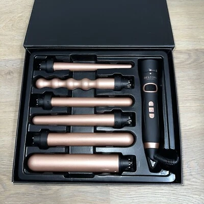 Bestope Professional 6 in 1 Curling Iron Wand Set Rotate & Lock Glove Rose Gold - Image 1 of 4