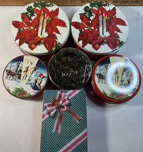 Vintage Lot (6) Christmas Xmas Fruit Cake Cookie Candy Tins Decor - Picture 1 of 14