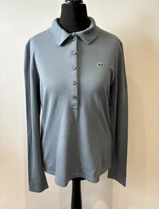 Lacoste Long Sleeve Polo Shirt Size 42 - UK Size 14 - Duck Egg Grey VGC - Picture 1 of 12