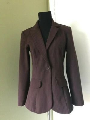 CHAQUETA BLAZER MI MICHELLE MARRÓN A RAYAS MANGA LARGA 1 BOTÓN TALLA 7/8 Foto 1 de 4