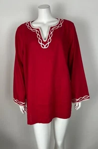 Talbots Women’s Embroidery Blouse PLUS 2X NWT Burgundy 100% Linen Long Sleeve - Picture 1 of 5