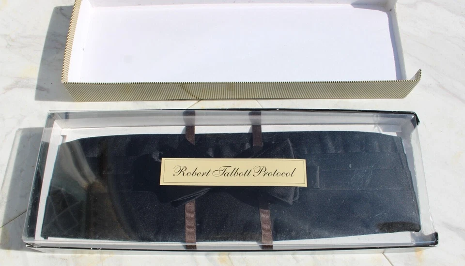 Robert Talbott Protocol Formal Black Silk Bow Tie & Cumberbun Set - Image 1 of 4