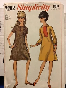 Vintage 1967 Miss Dress Size 14 Bust 34" Simplicity 7202 A Line Pullover Fitted - Picture 1 of 2