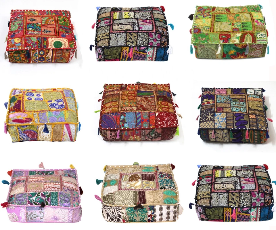 Indian Handmade Cotton Patchwork Floor Cushion Cover Meditation Floor Pillow - Image 1 of 1